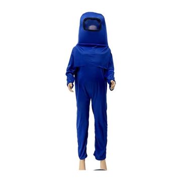 Kids blue Among Us Crewmate costume with dome headpiece and backpack