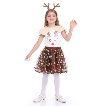 Girls Christmas Reindeer Costume with Tutu Skirt and Antler Headband