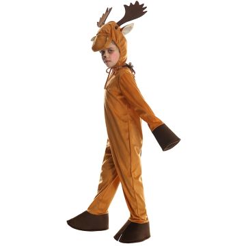 Kids Christmas Reindeer Costume - Brown Deer Jumpsuit with Antlers