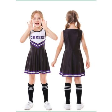 Kids Black Cheerleader Costume with Pom-Poms - Girls Spirit Squad Dress Set