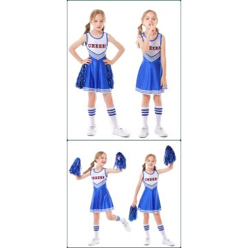 Kids Blue Cheerleader Costume Dress with CHEERS Print