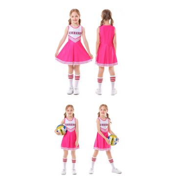 Girls Pink Cheerleader Costume Dress with Pompoms and Socks