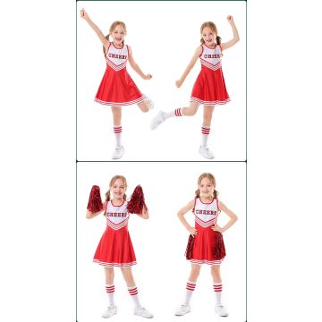 Kids Red Cheerleader Costume with Pom Poms - School Spirit Dress