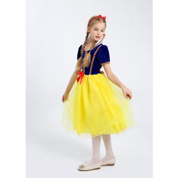 Girls Fairy Tale Princess Costume Dress with Bow Headband - Blue & Yellow