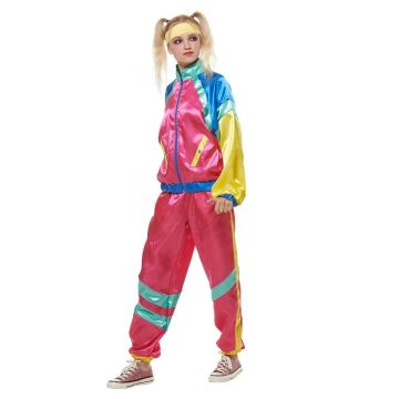 Adult 80s Retro Tracksuit Costume - Pink & Blue Shell Suit for Women