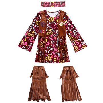 Girls 60s 70s Hippie Costume - Groovy Disco Dress with Headband and Leg Warmers