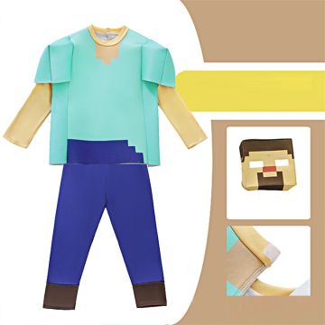 Kids Block Builder Costume - Pixel Sandbox Hero Outfit with Mask