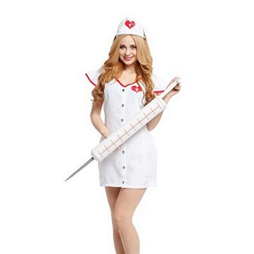 Womens Nurse Outfit Halloween Costume - White Dress with Red Cross
