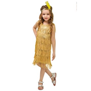 Girls Gold Flapper Costume - 1920s Charleston Dress with Headband