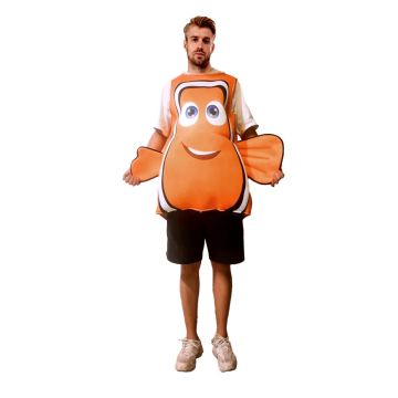 Full view of orange fish tabard costume with attached tail fin