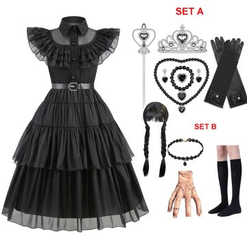Girls Wednesday Addams Family Dress Wig Accessories
