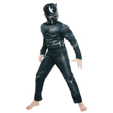 Kids wakandan warrior childrens costume with muscle chest jumpsuit and tribal mask