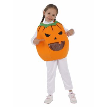 Kids Pumpkin Costume Tabard with Candy Pocket - Halloween Jack-o-Lantern Vest