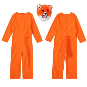 Kids Fox Costume - Orange Onesie with Plush Mask and Tail