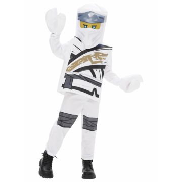 Kids white ninja warrior costume with printed dragon armour and mask