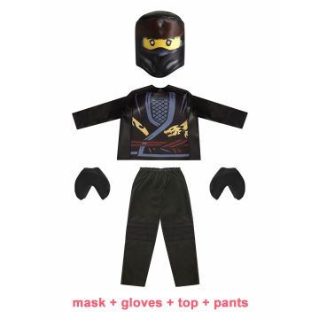 Kids Block Ninja Costume Black Earth Warrior with Mask and Gloves