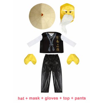 Kids Wise Sensei Ninja Costume with Conical Hat and Oversized Gloves