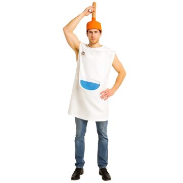 Adult Toilet Cleaner Bottle Costume with Orange Cap and Handle