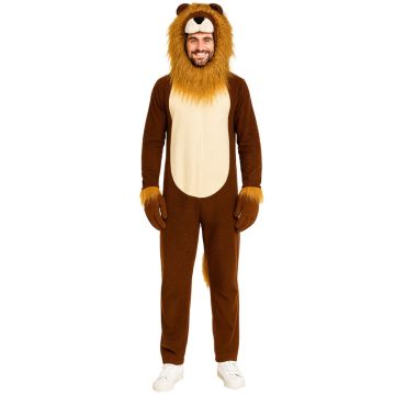 Adult Lion Costume Onesie with Hood, Mane and Tail