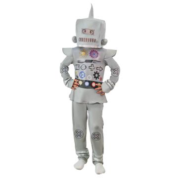 Kids silver robot costume with square hood and antenna