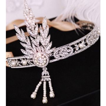 Women's 1920s Gatsby Headband Bracelet Ring Set - Silver Art Deco Flapper Accessories