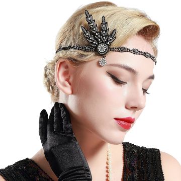 1920s Flapper Accessory Set - 5 Piece Great Gatsby Costume Kit with Gloves Headband Pearls