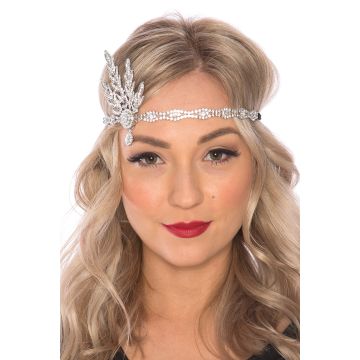 Adult 1920s Headpiece - Art Deco Crystal Flapper Headband with Leaf Motif