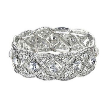 Adult 1920s Art Deco Silver Bracelet with Crystal Stones