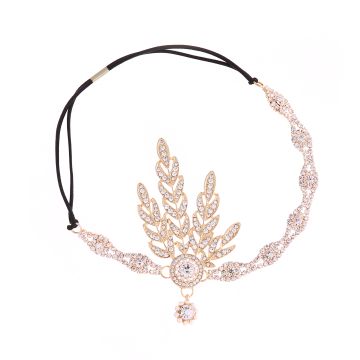 Flapper headband with adjustable elastic cord tie closure, rose gold finish