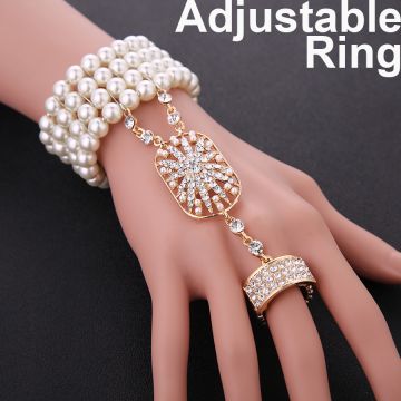 Adult 1920s Flapper Accessories Set - Rose Gold Headpiece Bracelet Ring