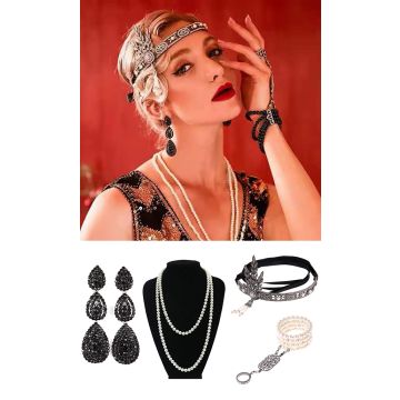 4pcs Black Roaring 1920s Accessories Set