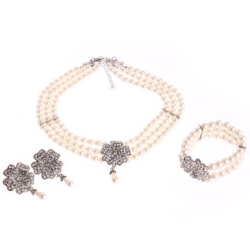 1920s Necklace Pearl Bracelet Earrings Set