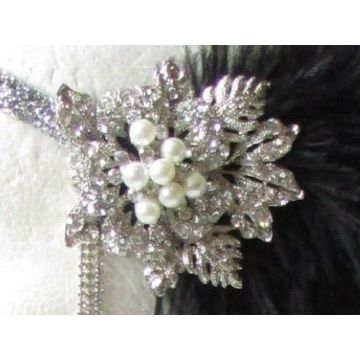 Women's 1920s Gatsby Headband - Black Feather Art Deco Flapper Headpiece