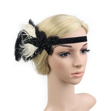 Adult 1920s Flapper Headband - Black Feather Gatsby Headpiece