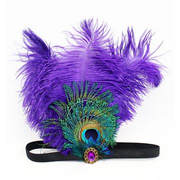 Adult Purple Peacock Feather Flapper Headband - 1920s Gatsby Jewelled Headpiece