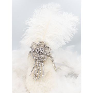 Adult 1920s White Feather Headband - Rhinestone Flapper Gatsby Accessory