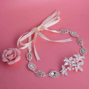 Adult 1920s Art Deco Crystal Headband - Silver Gatsby Bridal Hairpiece with Pearl
