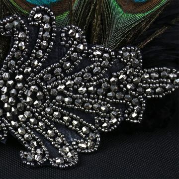 Adult 1920s Peacock Feather Flapper Headband - Gatsby Art Deco Headpiece