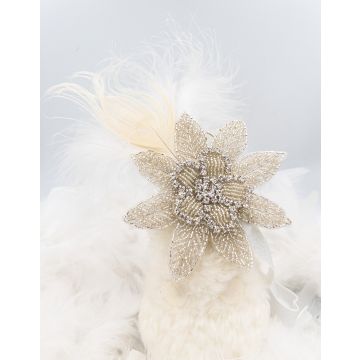 Adult 1920s Gatsby Feather Headband - White Beaded Flapper Headpiece