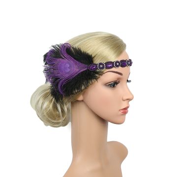 Adult purple flapper accessory with layered feather detail for Roaring Twenties parties