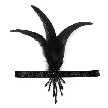 Adult 1920s Flapper Headband - Black Feather Gatsby Headpiece with Beads