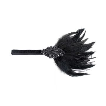 Adult Black Feather Flapper Headband - 1920s Art Deco Gatsby Costume Accessory
