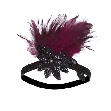 Adult 1920s Flapper Headband - Black & Burgundy Feather Great Gatsby Accessory
