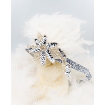 Adult 1920s Flapper Headband - White Feather & Silver Sequin Gatsby Accessory
