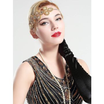 Womens 1920s Gold Flapper Headpiece - Great Gatsby Crystal Headband