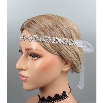 Adult 1920s Flapper Headband with Feather - Silver Crystal Great Gatsby Headpiece