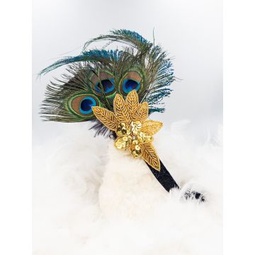 Adult 1920s Gold Peacock Feather Headband - Flapper Gatsby Accessory