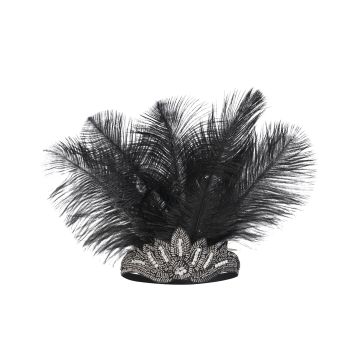 Adult 1920s Black Feather Headpiece with Silver Sequin Band - Gatsby Flapper Headband