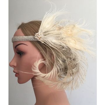 Gatsby headpiece with pearl cluster detail and adjustable ribbon ties