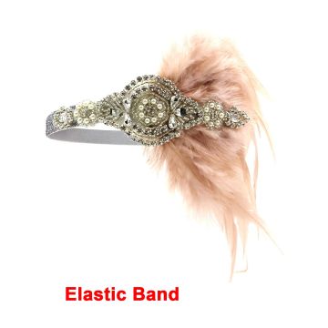 Adult 1920s Flapper Headband with Feather and Rhinestone Crystal Detail
